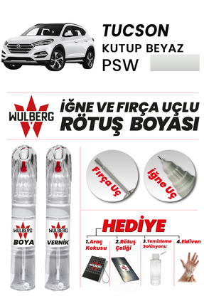 Wulberg Hyundai Tucson Kutup Beyaz PSW Rötuş Boya 25 ml + Vernik İğne & Fırça...