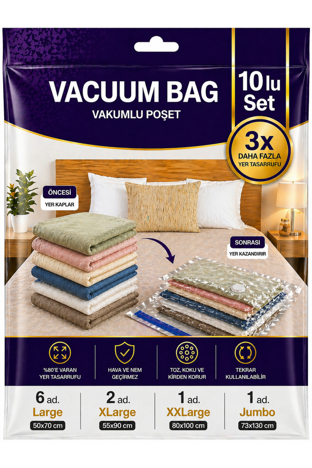 SHARI Vakumlu Hurç Seti 10 lu – 6 Large (50x70 cm) + 2 XLarge