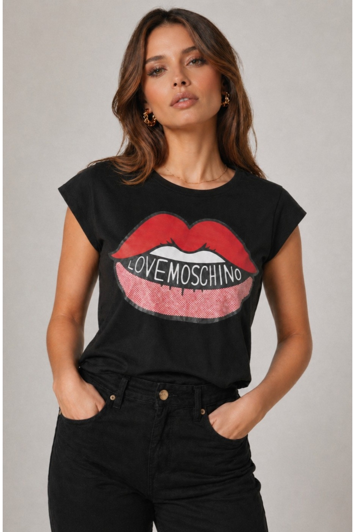 #カットソー42   moschino  綿100% Love Moschino Pamuklu baskılı Lips Print Logo T-shirt - Fiyatı