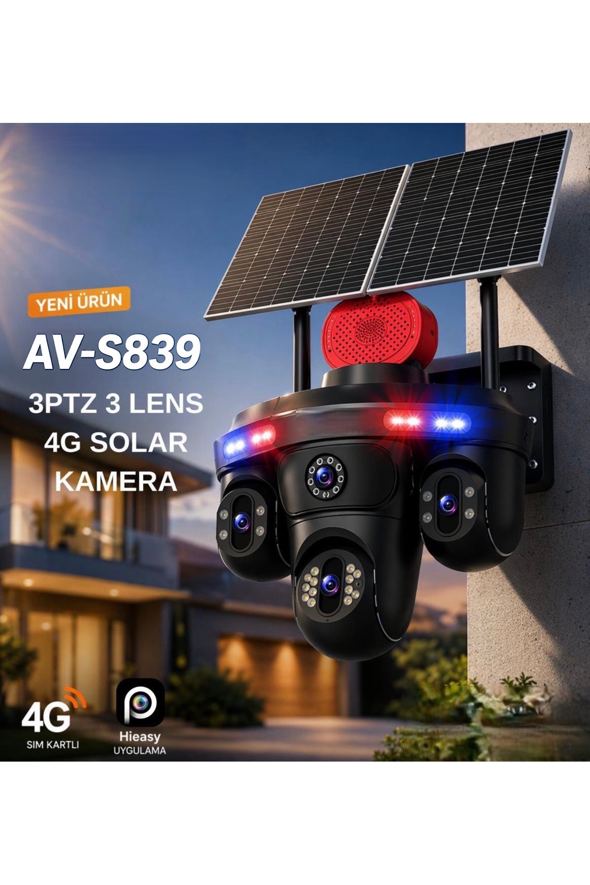TRCharger S839 15MP 3 Kameralı 4G SIM Kartlı Solar Güvenlik