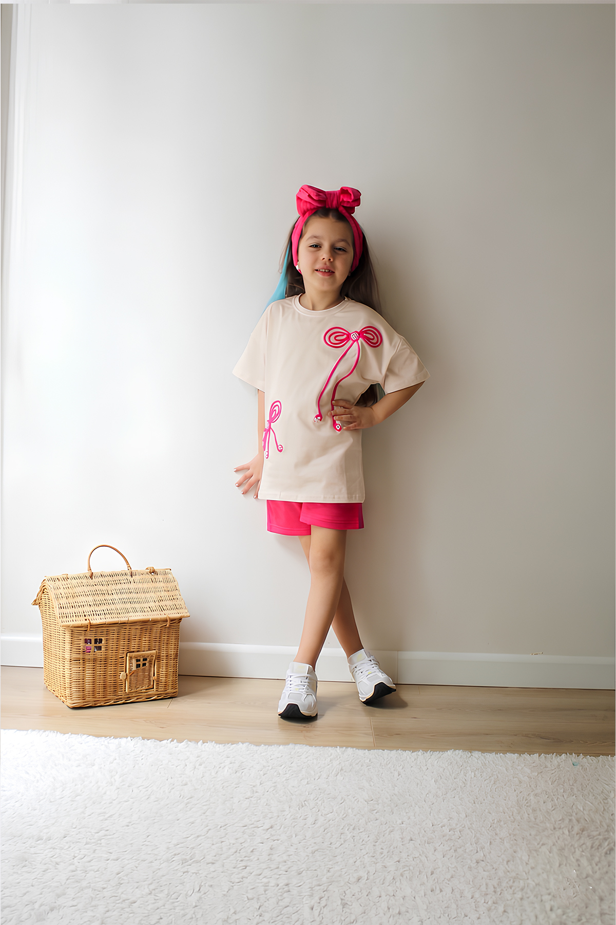 Belya Kids Wear Girl's Top Oversize Single Jersey Bottom Two Design9 Strap Top and Bottom Set
