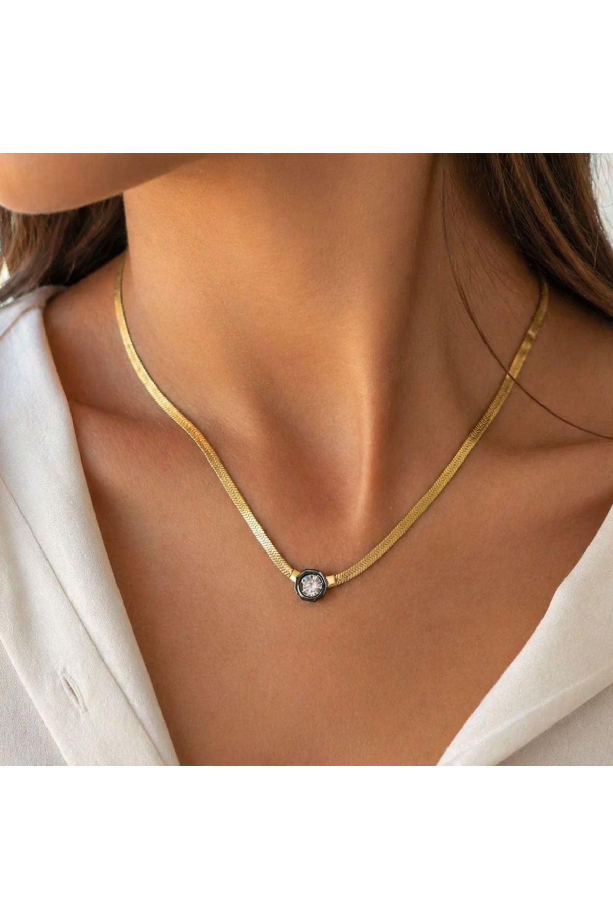 Seal Model Italian Crushed Steel Women's Necklace Gold 40+5 cm 3 Years Warranty