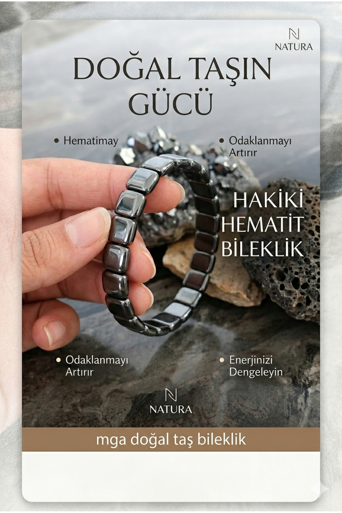 MGA DOĞAL TAŞ Hematit Taşı Bileklik - Kare Hematit - Hematit Bileklik