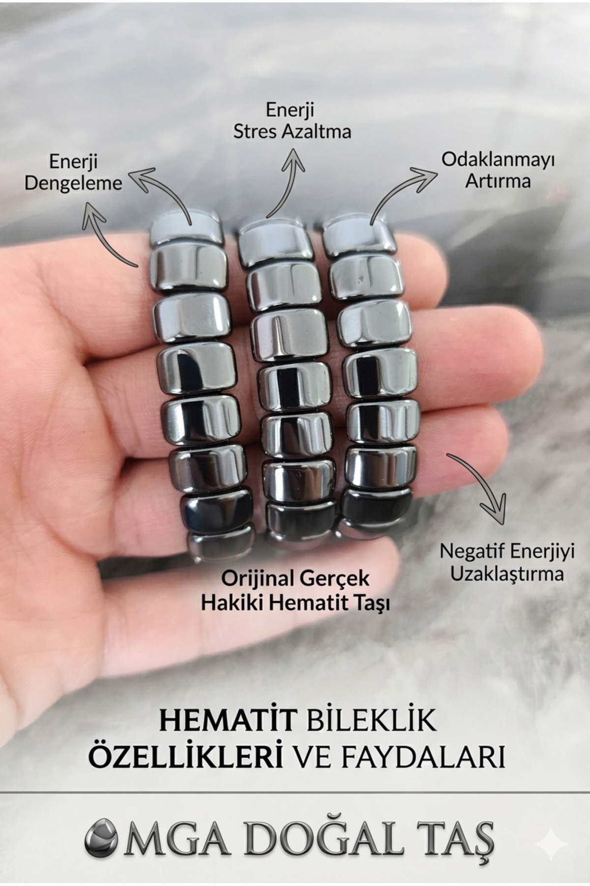 MGA DOĞAL TAŞ Hematit Taşı Bileklik - Kare Hematit - Hematit Bileklik görsel 4