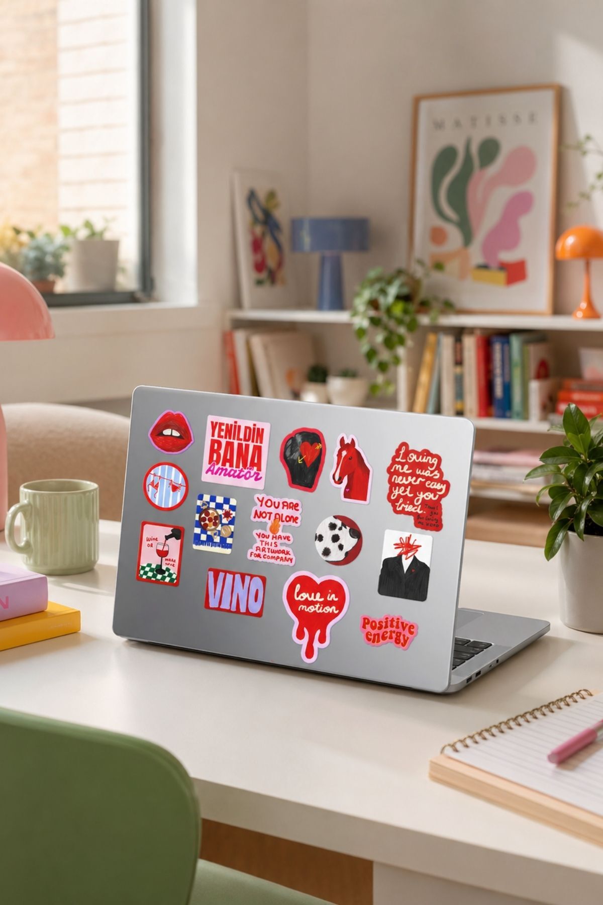 17'li Sticker Set Kırmızı Estetik Kolaj Modern Sanat Laptop Telefon Sticker