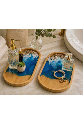 rustikhomedecor Bambu Epoksi Oval Sunum ve Servis Tepsisi - Ahşap Tepsi - Yağ...