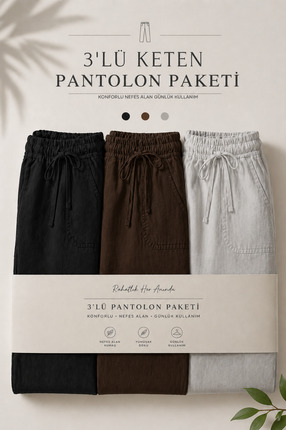 DAMGA JEANS 3 Adet Erkek Premium Yazlık Jogger Keten Pantolon