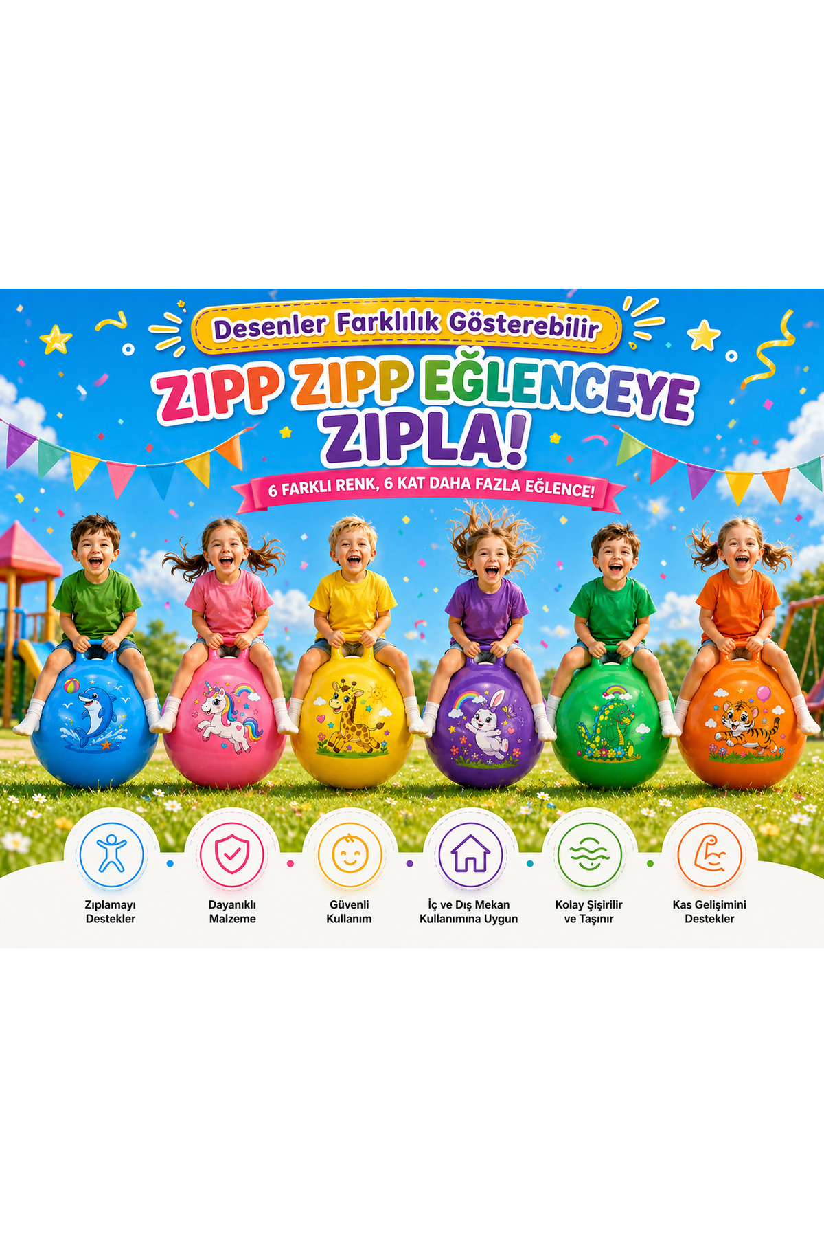 MUBX Pilates Zipzip Top Çocuk Zıp Zıp Topu Dayanıklı Eğlenceli