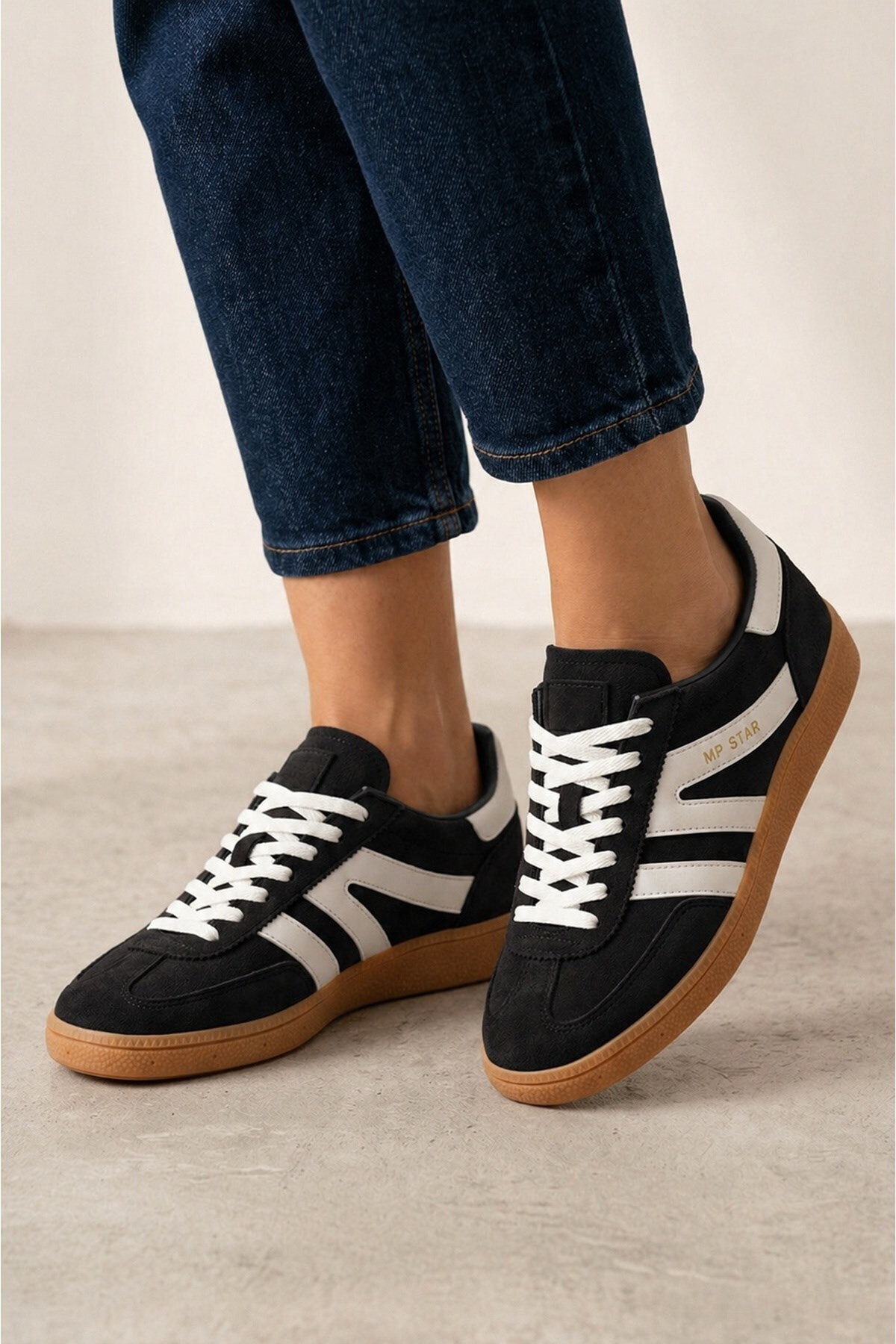 Bağcıklı Sneaker Günlük Spor Ayakkabı Hafif Taban Siyah