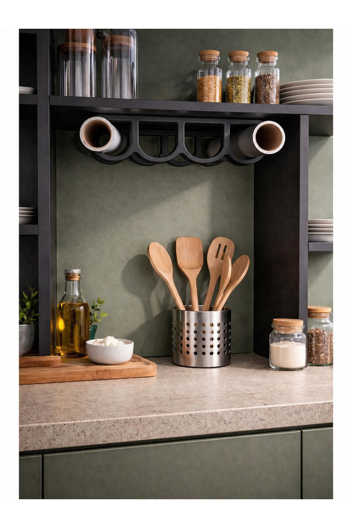 BLACK Kitchen roll holder 4 bowls baking paper - aluminum foil organizer organizer