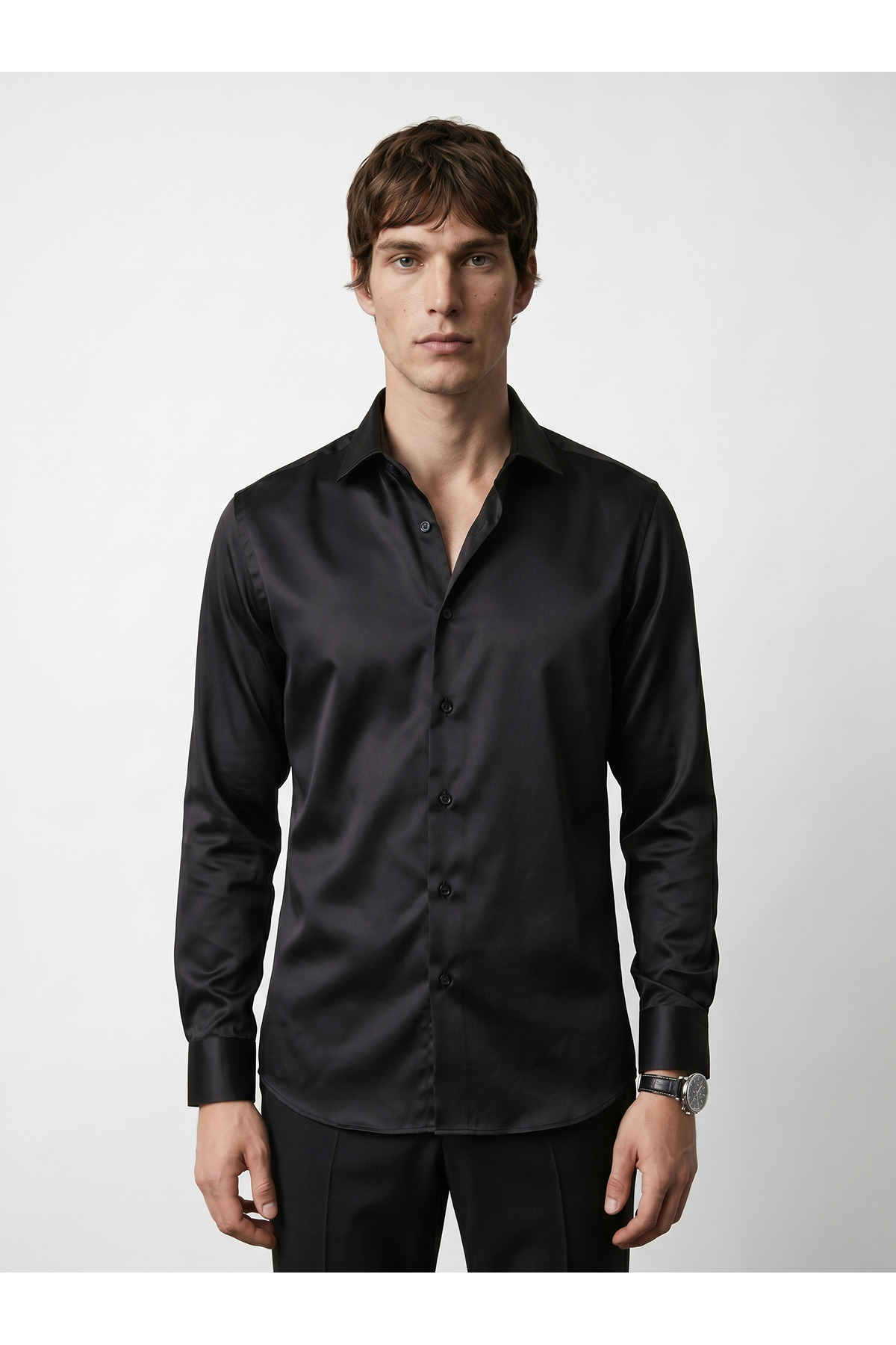 BASEL.CO Elegance Pamuk Saten Slim Fit Gömlek görsel 3