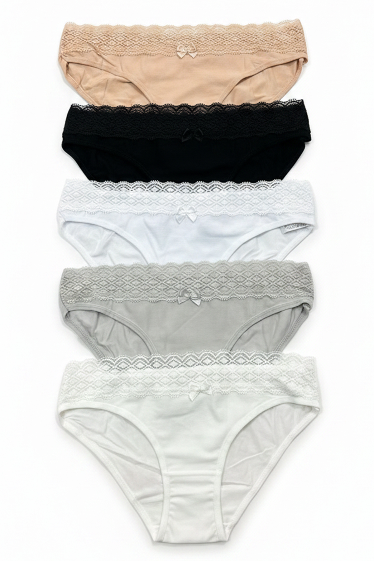 Women's Briefs 5-Pack Lycra Cotton Wide Lace Elastic