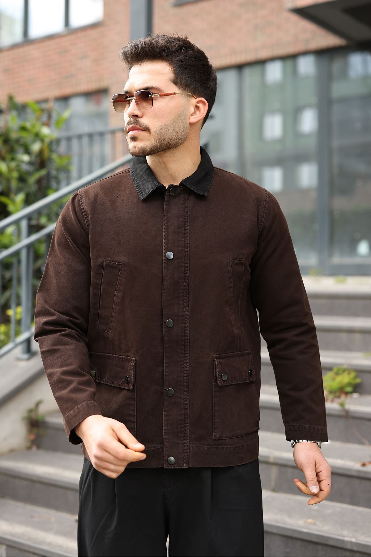 LTC Jeans Erkek Kahve Garni Yaka Spor Canvas Mont görsel 2