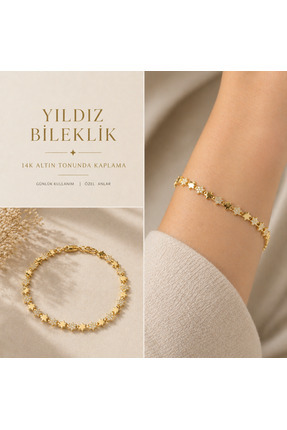 ADELYA CONCEPT Yıldız Bileklik Kuyumcu İşi Su Yolu 14k Altın Renginde