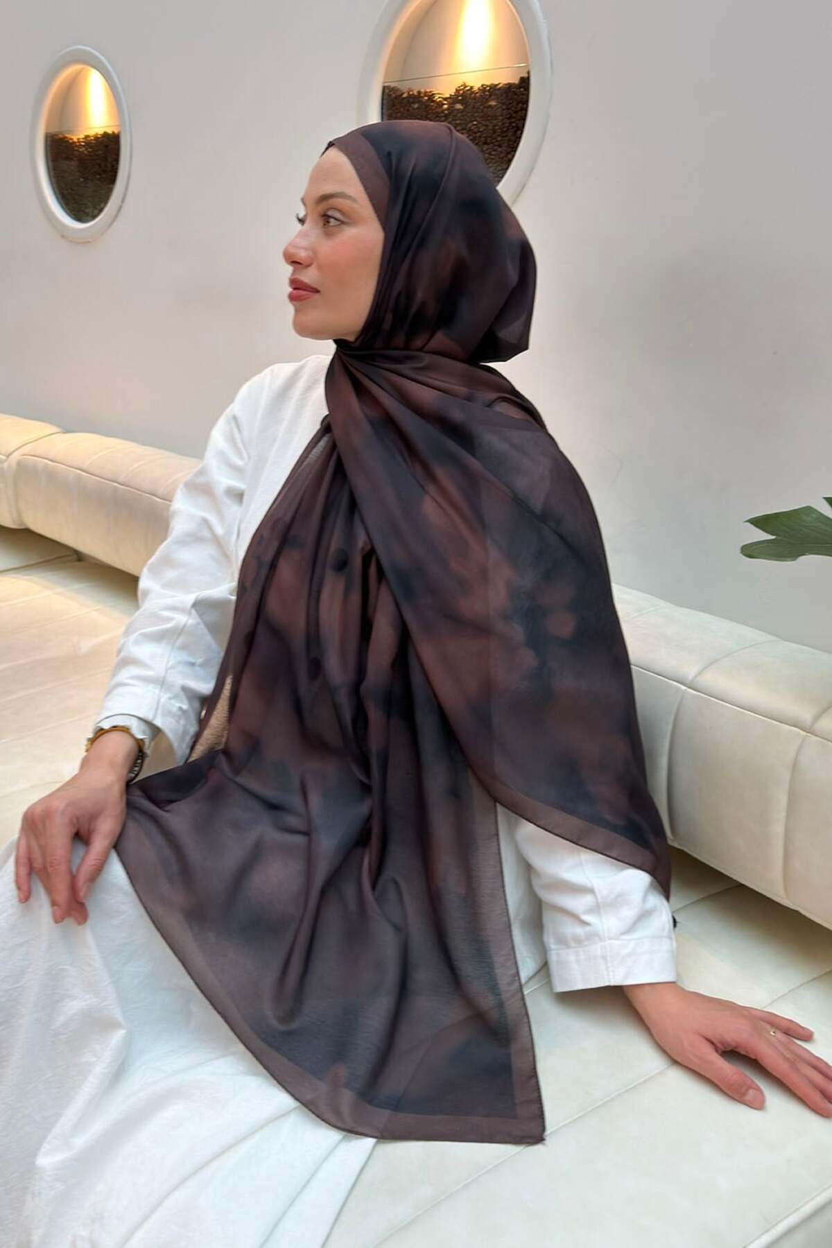lamelif Batik Desen Soft Şal Koyu Kahve görsel 4