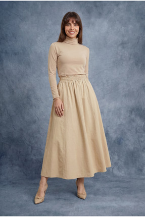 Kukini Beli Lastik Detaylı, Çift Cepli Poplin Etek