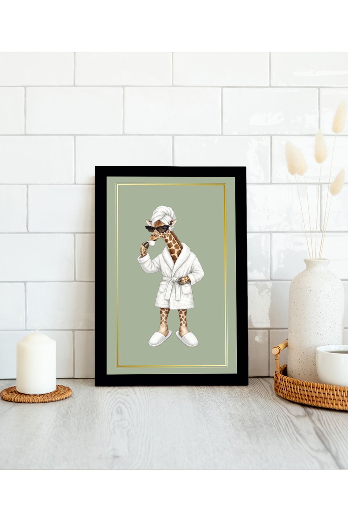 MDF BATHROOM TABLE FRAME LOOK GIRAFFE-2 TABLE WITH BATHROBE |BNYMDF