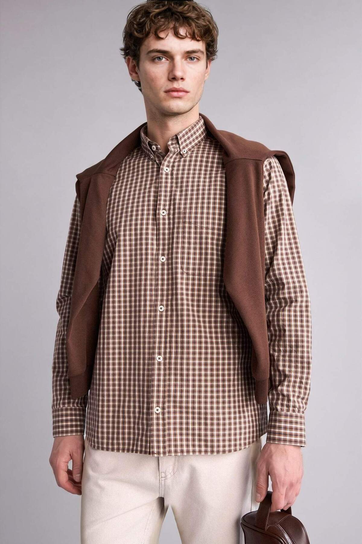 Defacto 100% Cotton Regular Fit Polo Collar Long Sleeve Shirt H3641Ax26Sp