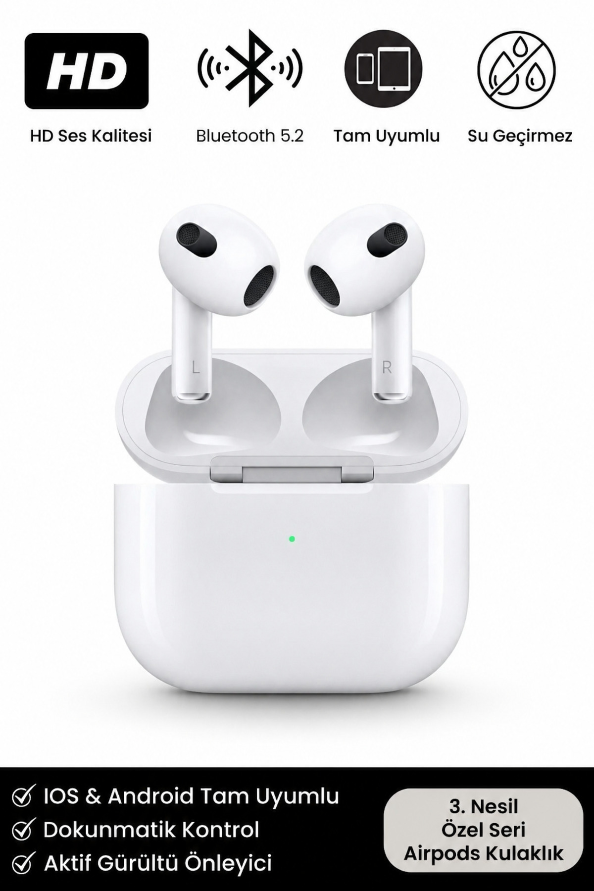Premium Serisi White 2 Model IOS Android Uyumlu Aktif Gürültü Engelleme Kablosuz Bluetooth Kulaklık
