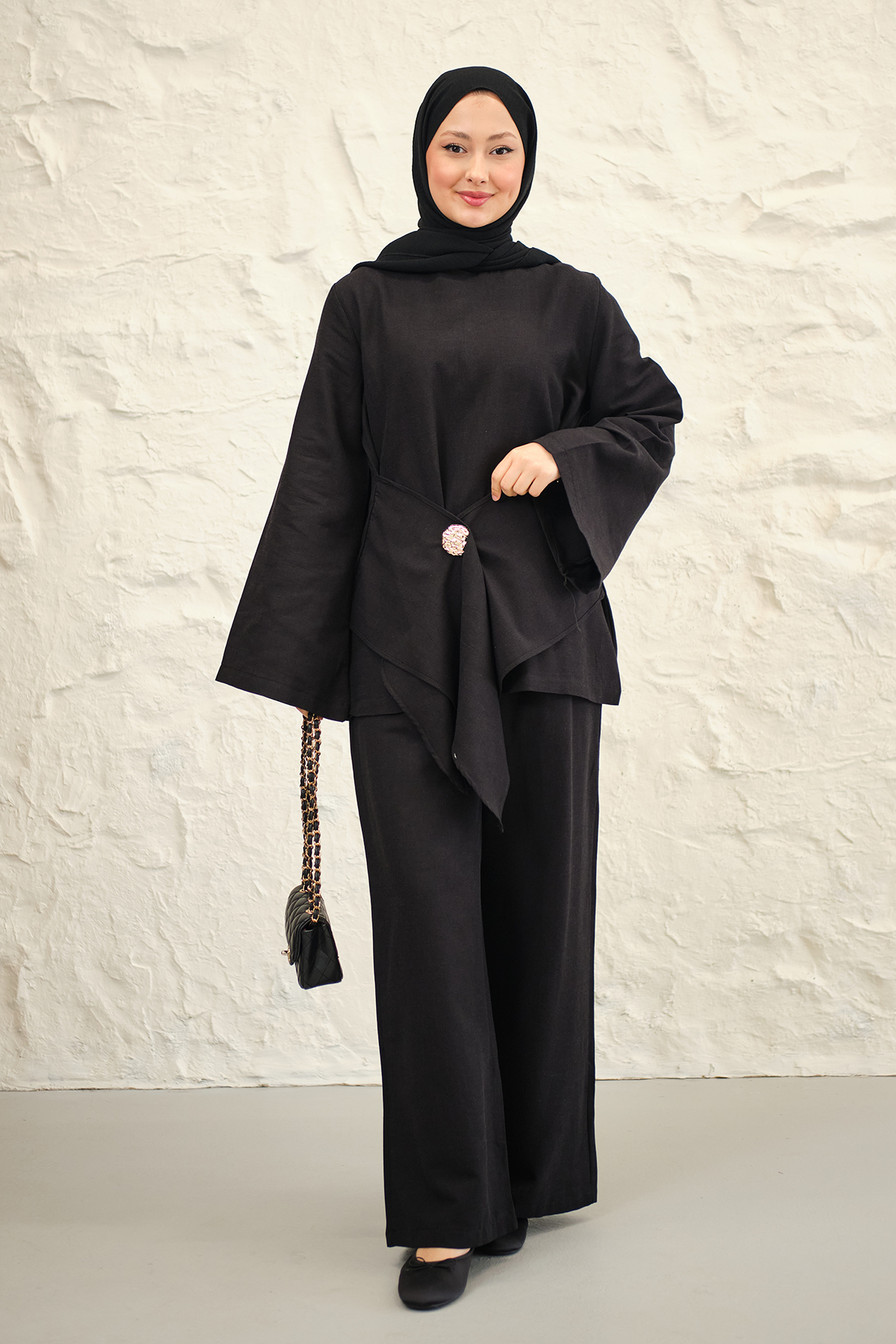 LOCCO Women's Tie-Waist Trouser Suit Black