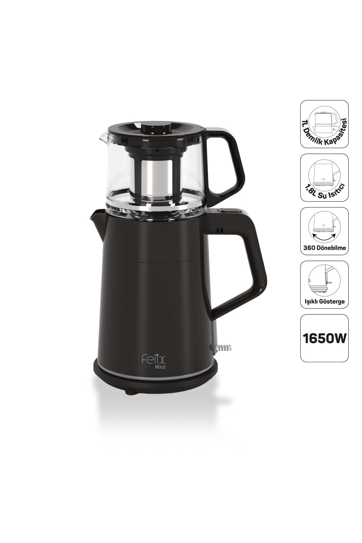 FL301 Felix Bold Tea Maker 1650W, 1 L Teapot Capacity, Black