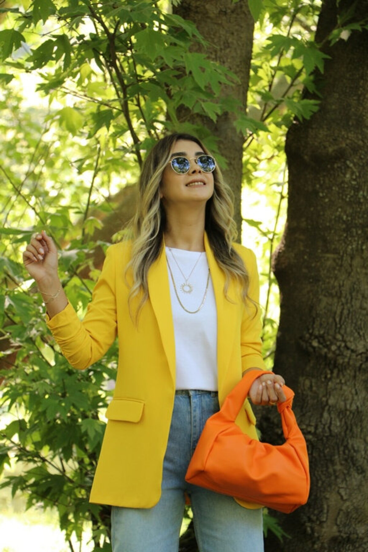 bytugcekaya  Sarı Kol Büzgü Detay Blazer - Görsel 3
