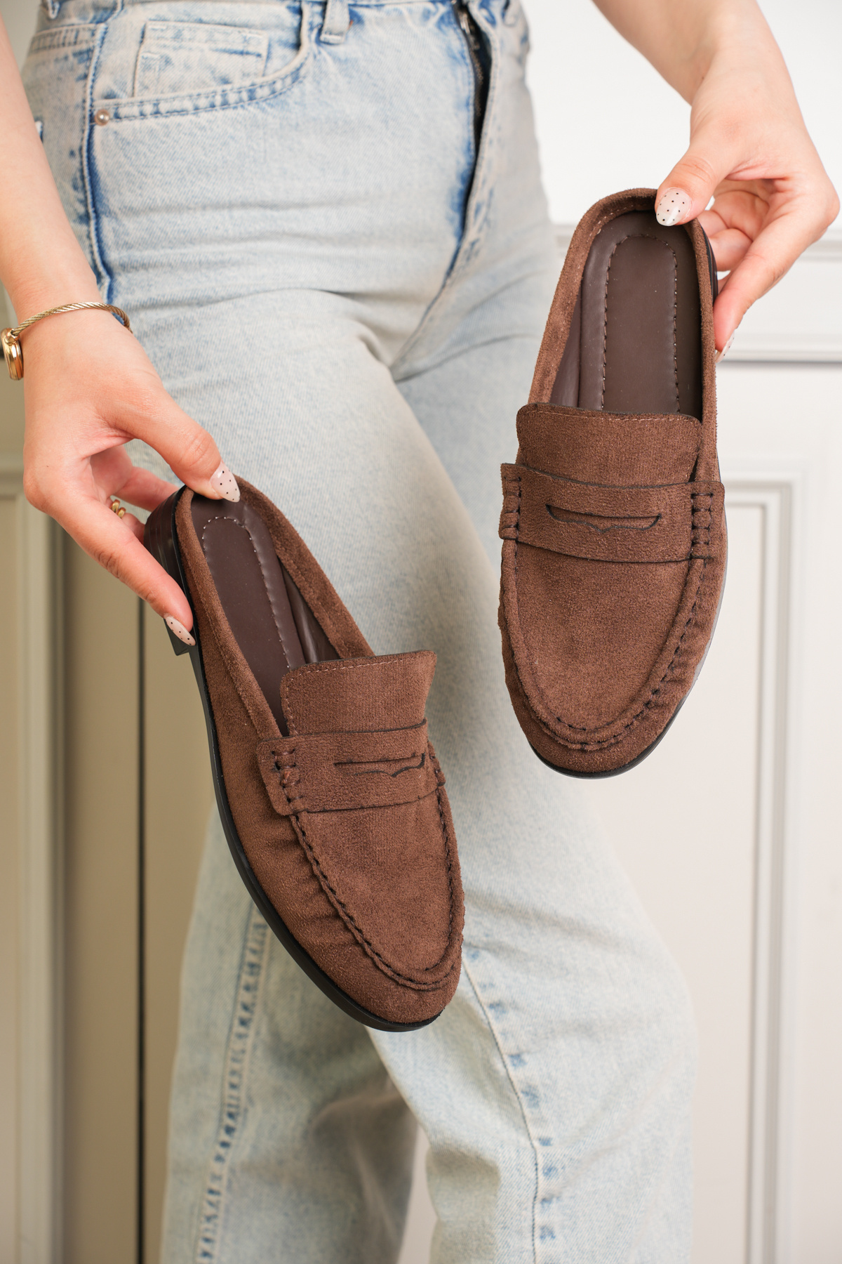 BROWN SUEDE LOAFER SLIPPERS HAND WRAPPED NON-SLIP SOLE CASUAL CASUAL CASUAL