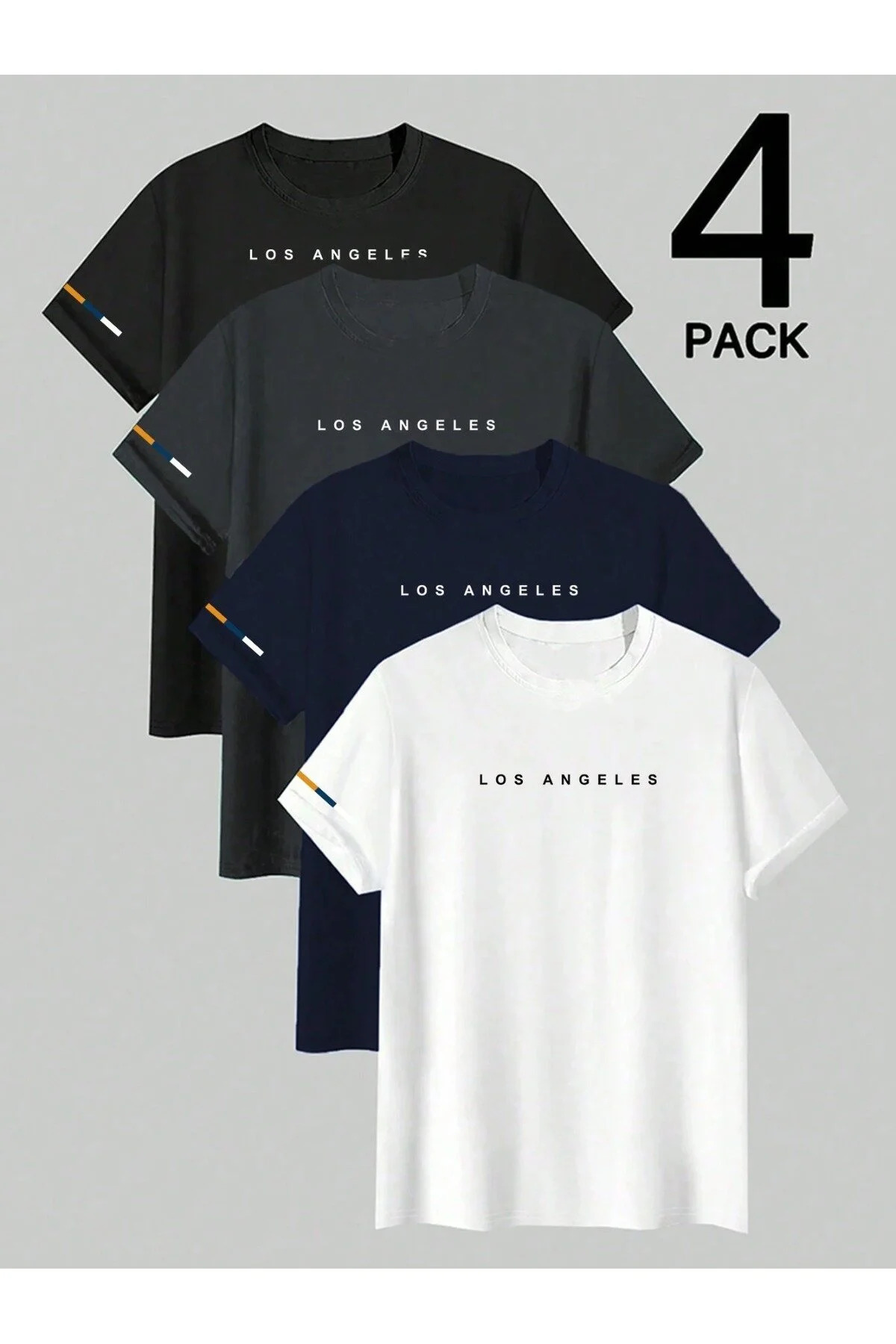 PAVRO Oversize Tshirt 4 Pieces with Los Print Multicolor T-Shirt