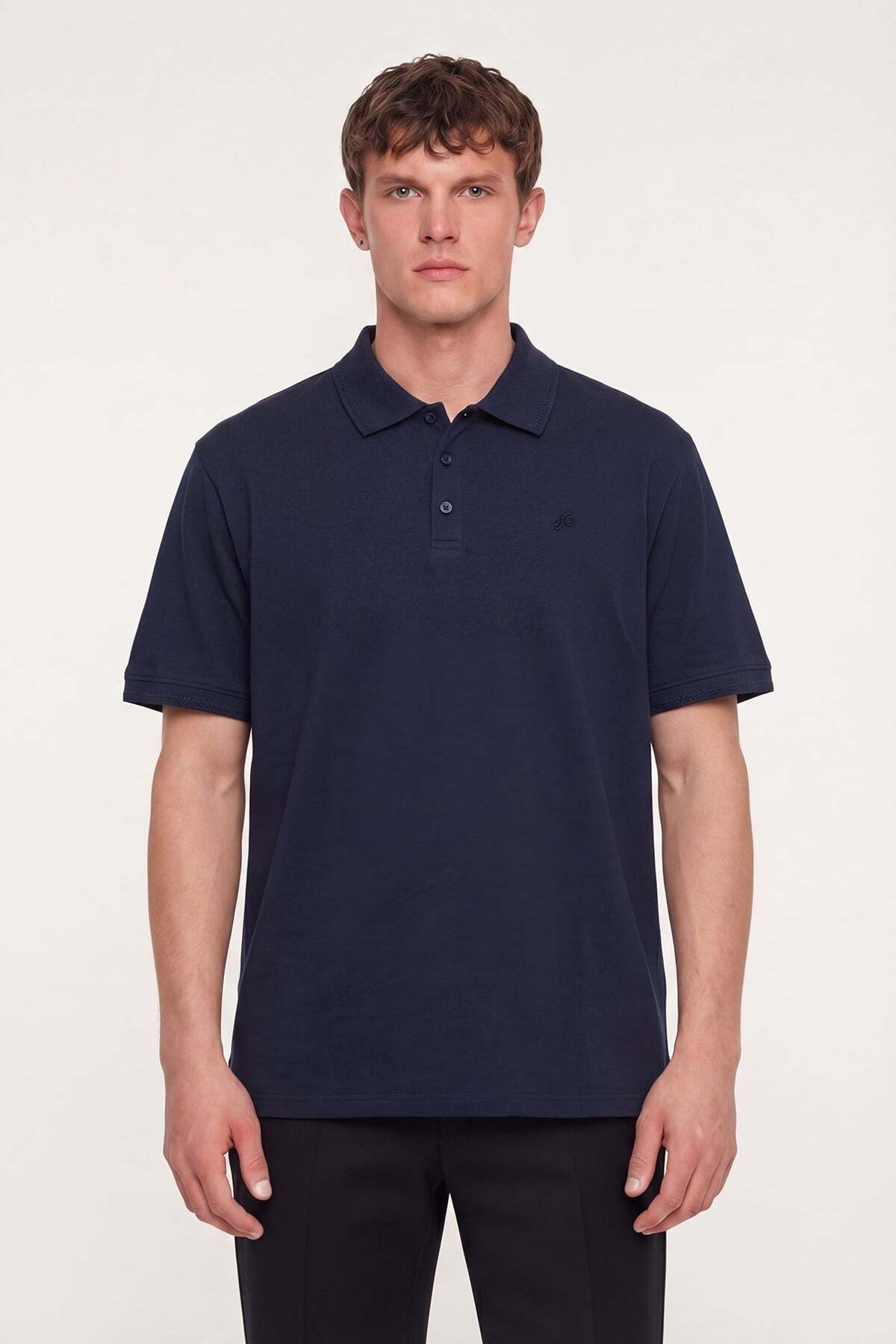 Sabri Özel Erkek Lacivert Normal Kesim Regular Fit Pamuklu Pike Basic Polo Yaka Tişört
