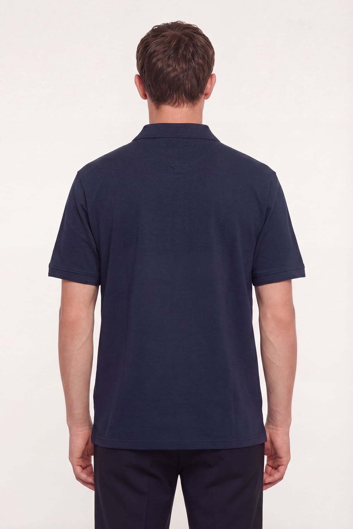 Sabri Özel Erkek Lacivert Normal Kesim Regular Fit Pamuklu Pike Basic Polo Yaka Tişört görsel 4