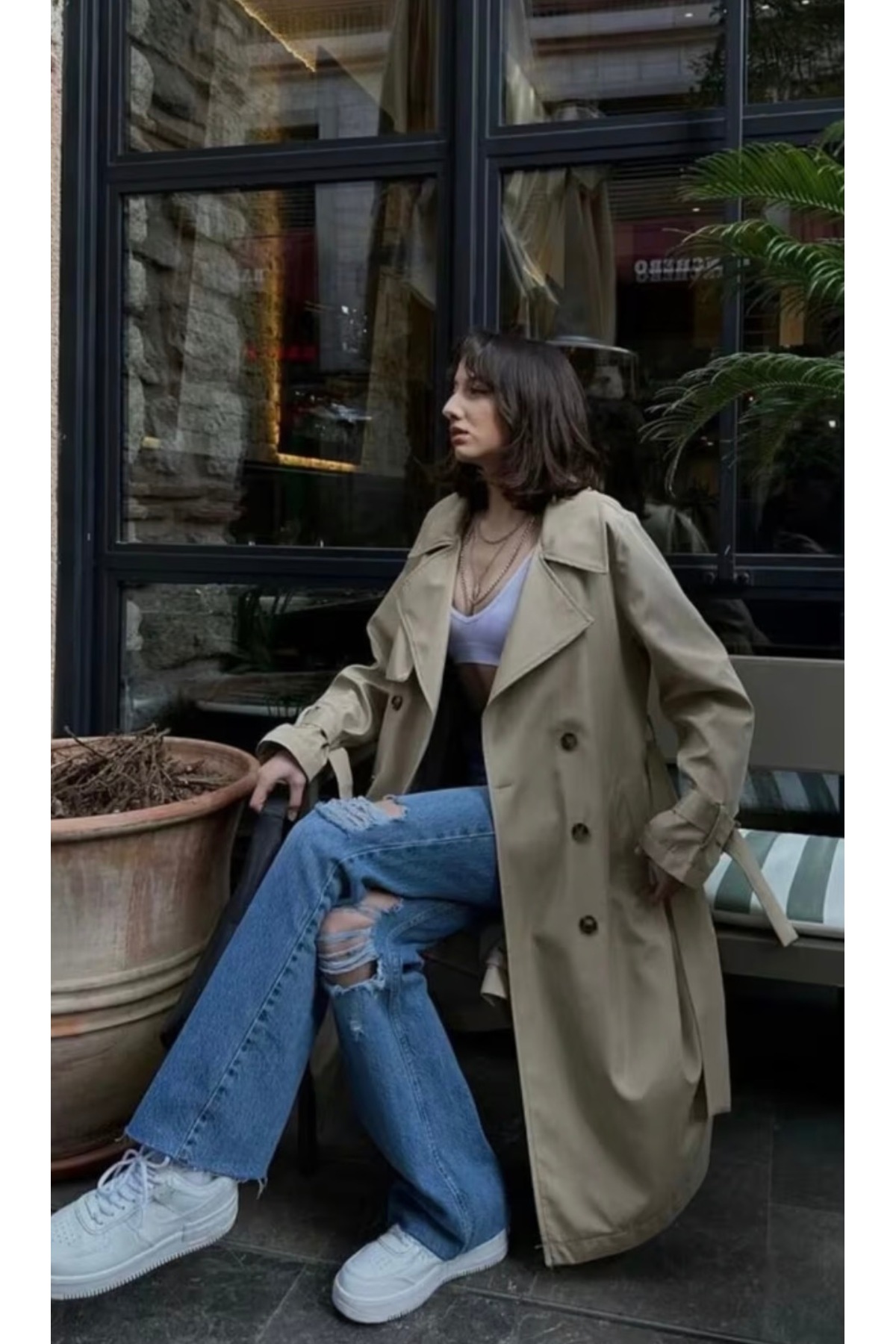 BS Kadın Trençkot, Kemerli Uzun Basic Trençcoat Şık ve Zamansız Tasarım