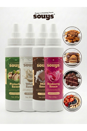 Souys Sütlü + Beyaz + Frambuaz + Antep Fıstık Aromalı Tatlı Çikolata Sos 4'lü...