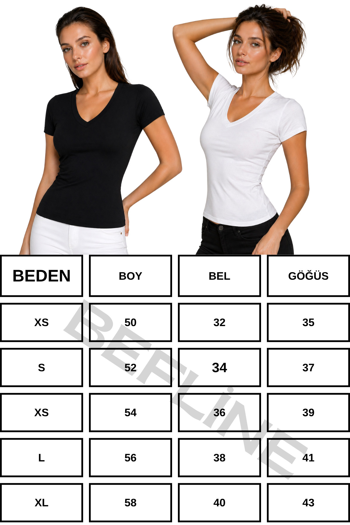 LAVİNİM  Kadın V Yaka Pamuk Kumaş Basic Slim Fit Kesim Rahat Body Tişört - Görsel 4
