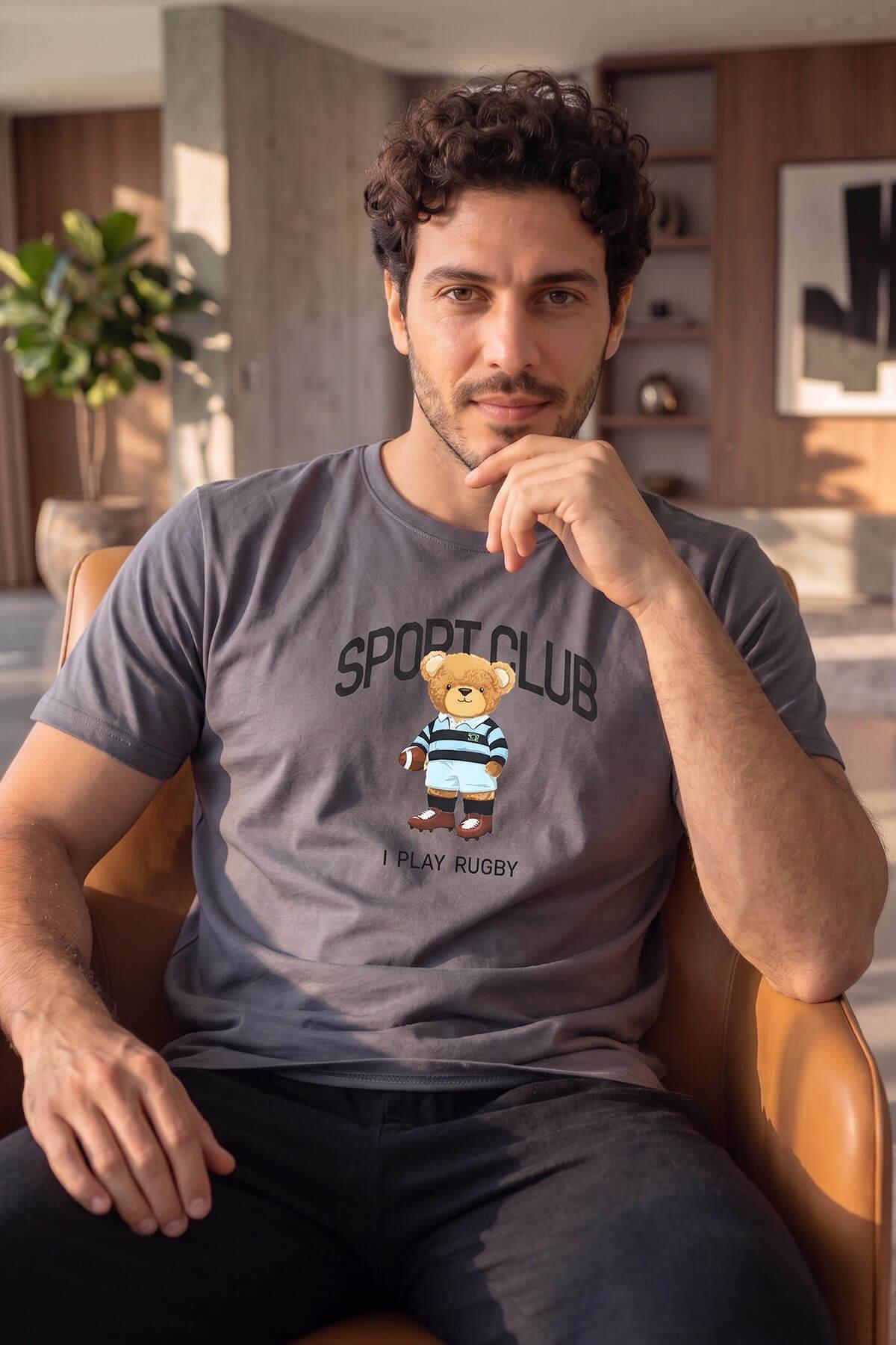 Pijamaevi Füme S Club Desenli Kısa Kollu Erkek Pijama Takımı görsel 2