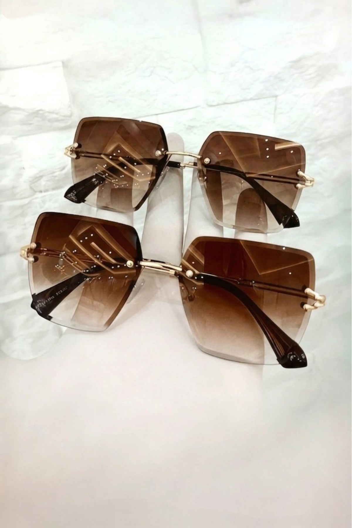 Women's Sunglasses Square Cut 2-Piece Opportunity Set Double Brown Sunglasses Square Cut