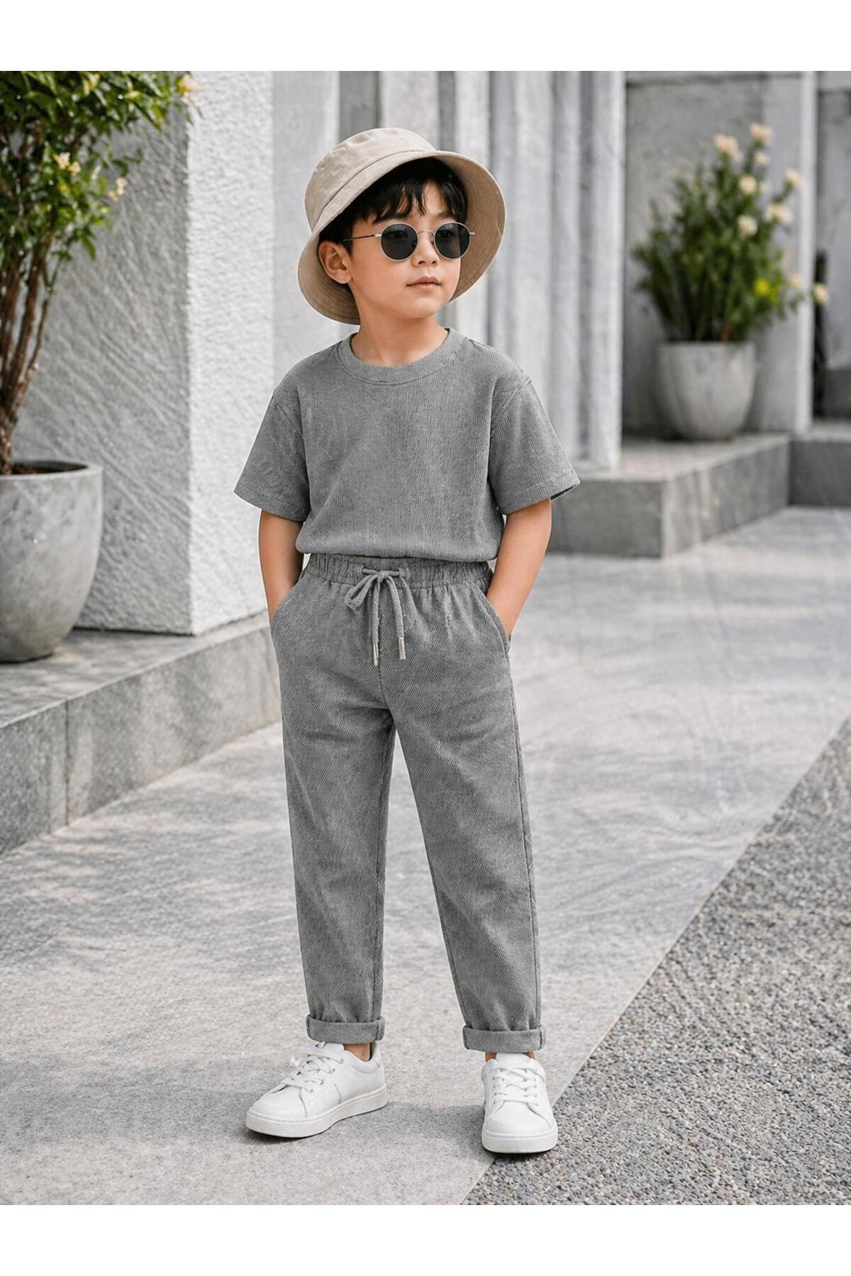 gold ılgaz tekstil 19 May% Eid Al-Adha Boys' Jogger Pants Diagonal Pique with Elastic Waist