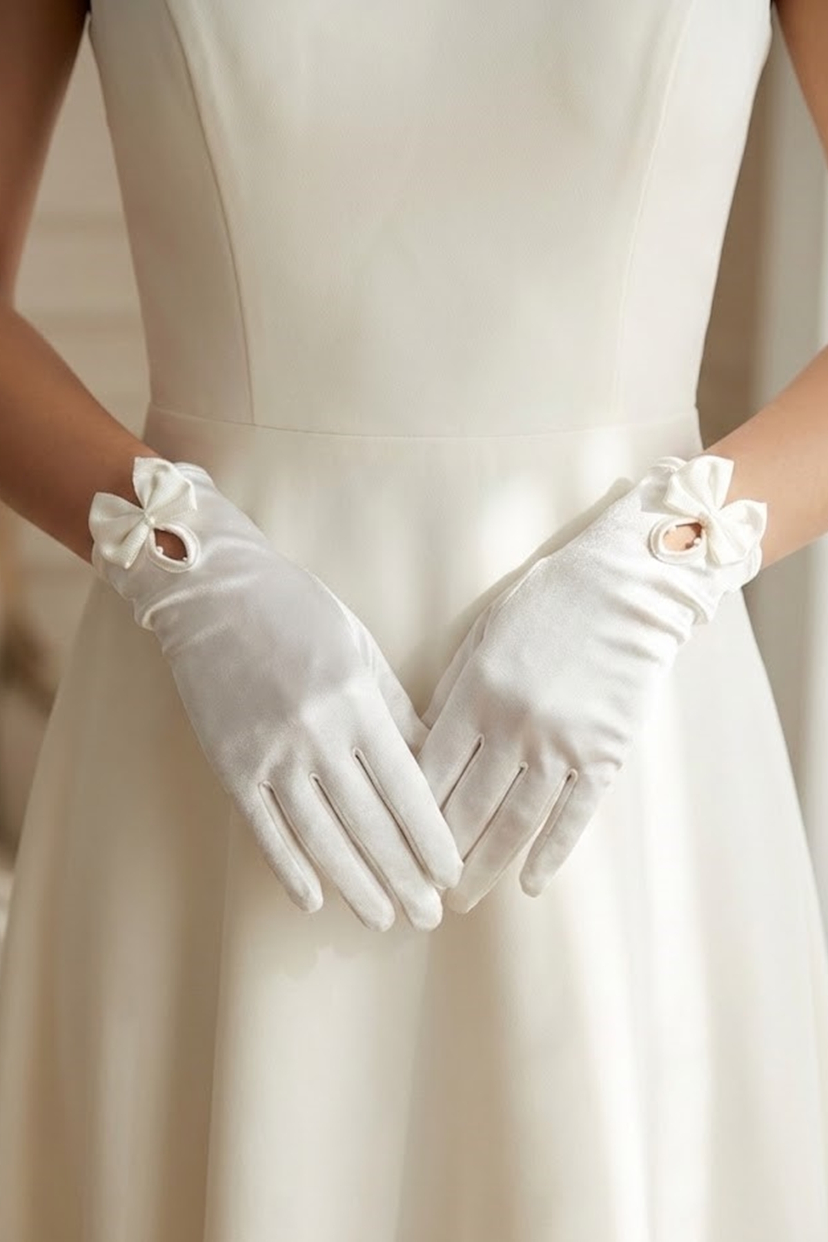 Hobigram Averisse Knot Beyaz Saten Gelin Eldiveni, Bilek Dekolte Nikah & Düğün Aksesuarı