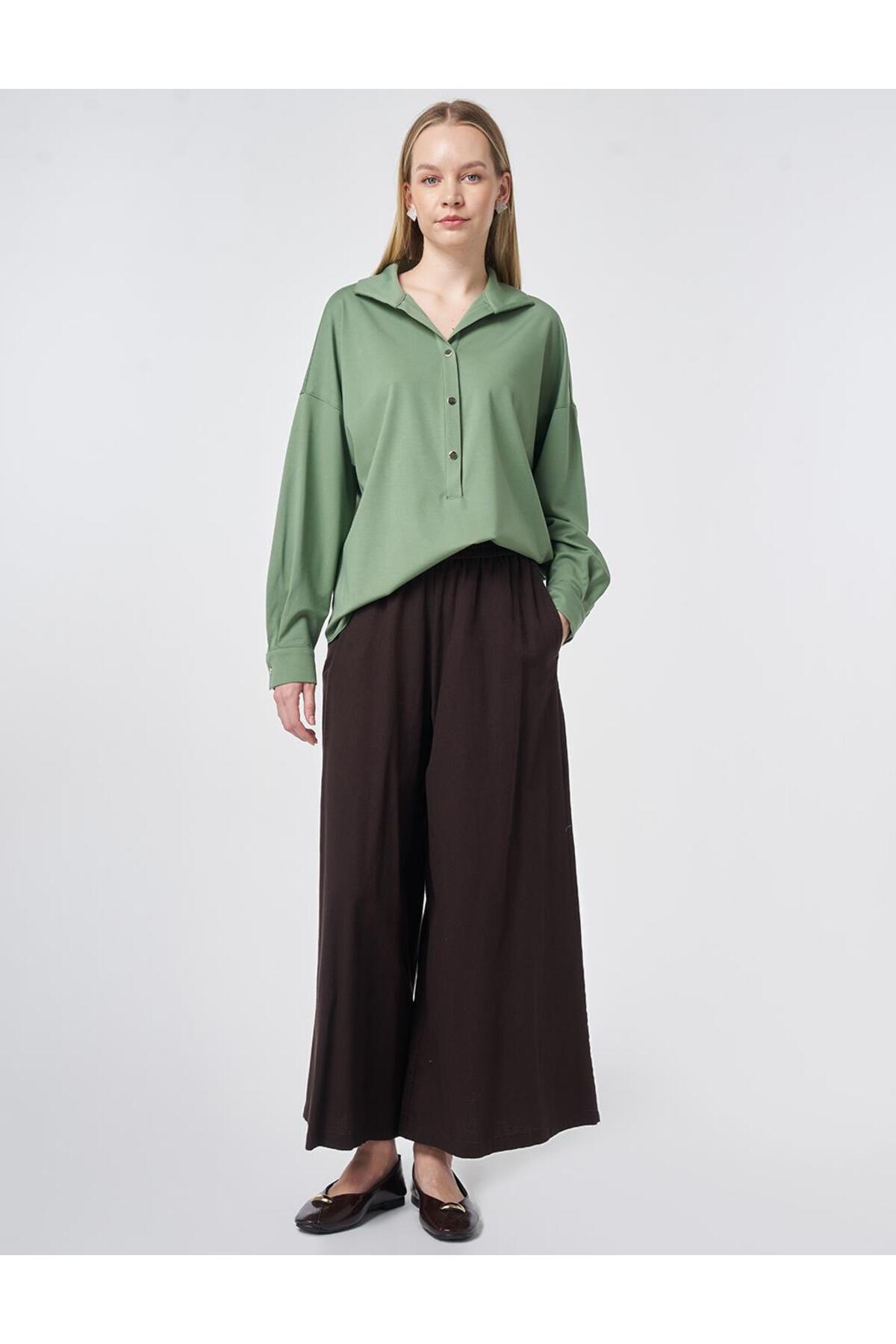 Kayra Polo Yaka Rayon Sweatshirt Yosun Yeşili görsel 2