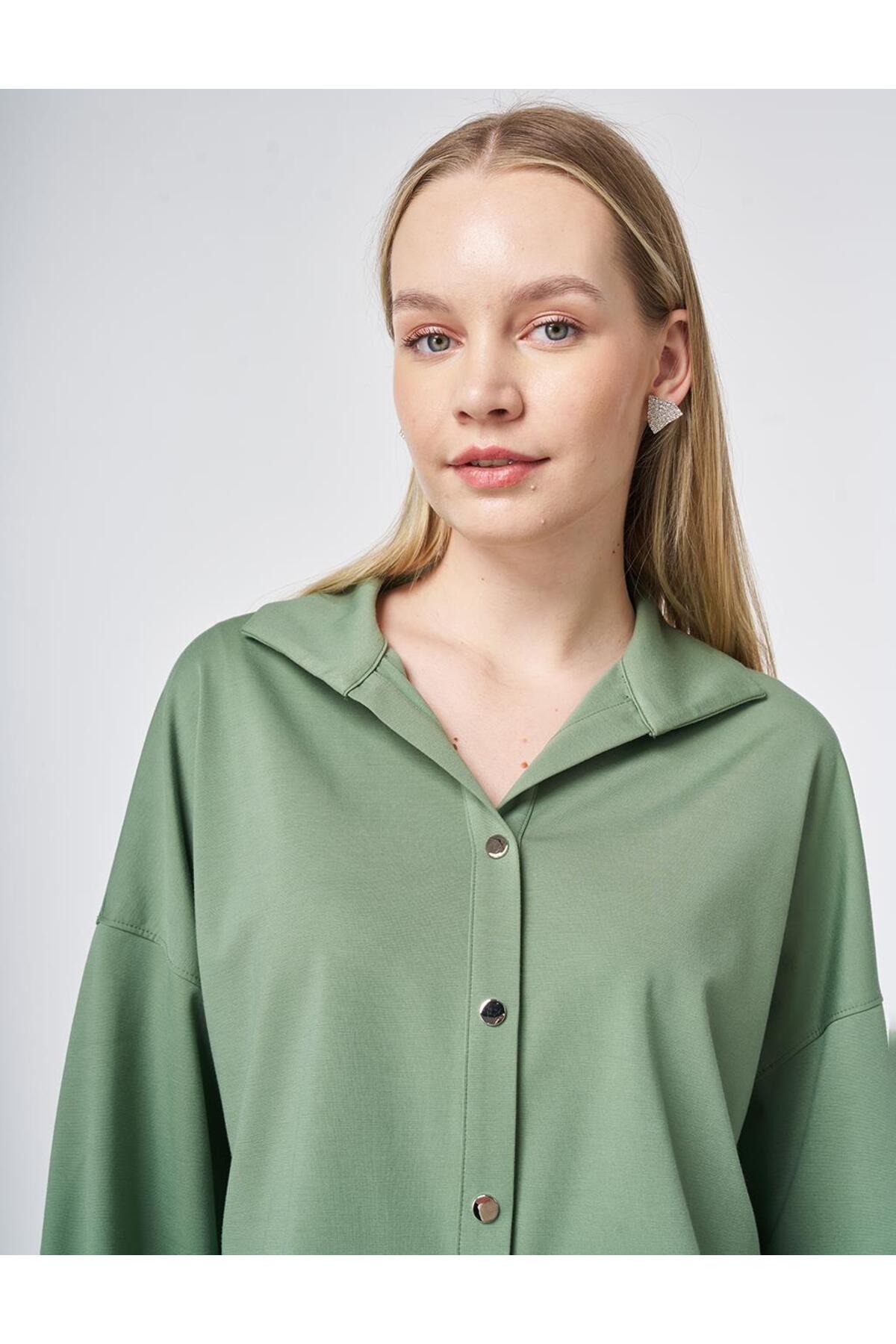 Kayra Polo Yaka Rayon Sweatshirt Yosun Yeşili görsel 7