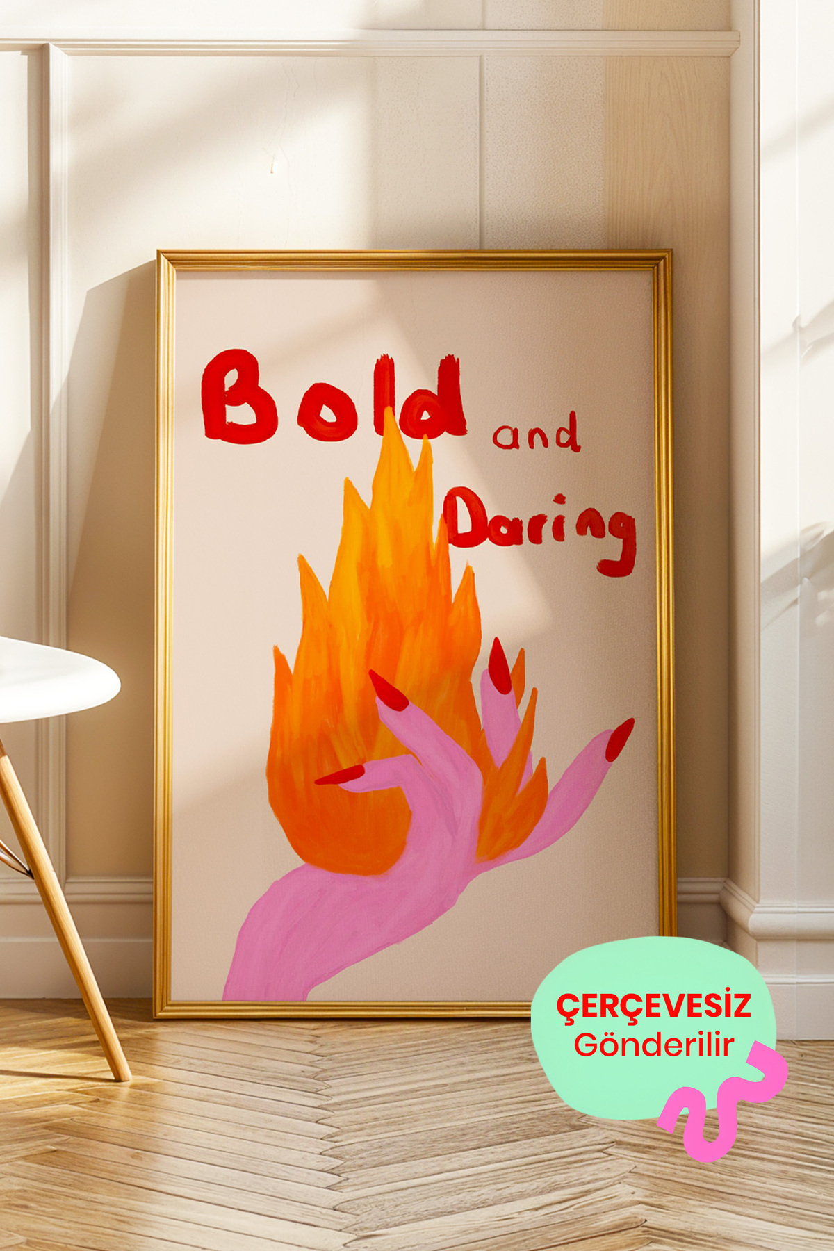 Kırmızı Alev Tablo Poster Modern Sanat Duvar Dekoru Bold and Daring Yazılı Çerçevesiz