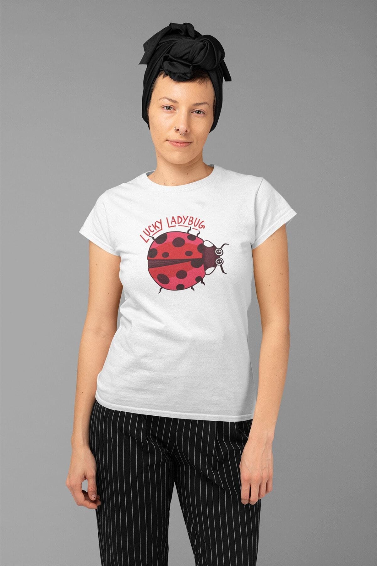 Women's White Ladybug Printed Standard T-shirt T5603930