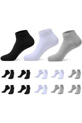 10'Lu Ekonomik Paket Patik Çorap Siyah-Beyaz-Gri Karışık Renk PTK10