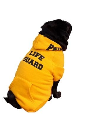 'lıfe Guard' Baskılı Kapüşonlu Pamuklu Hardal Köpek Sweatshirt-kedi Sweatshirt FPCH101