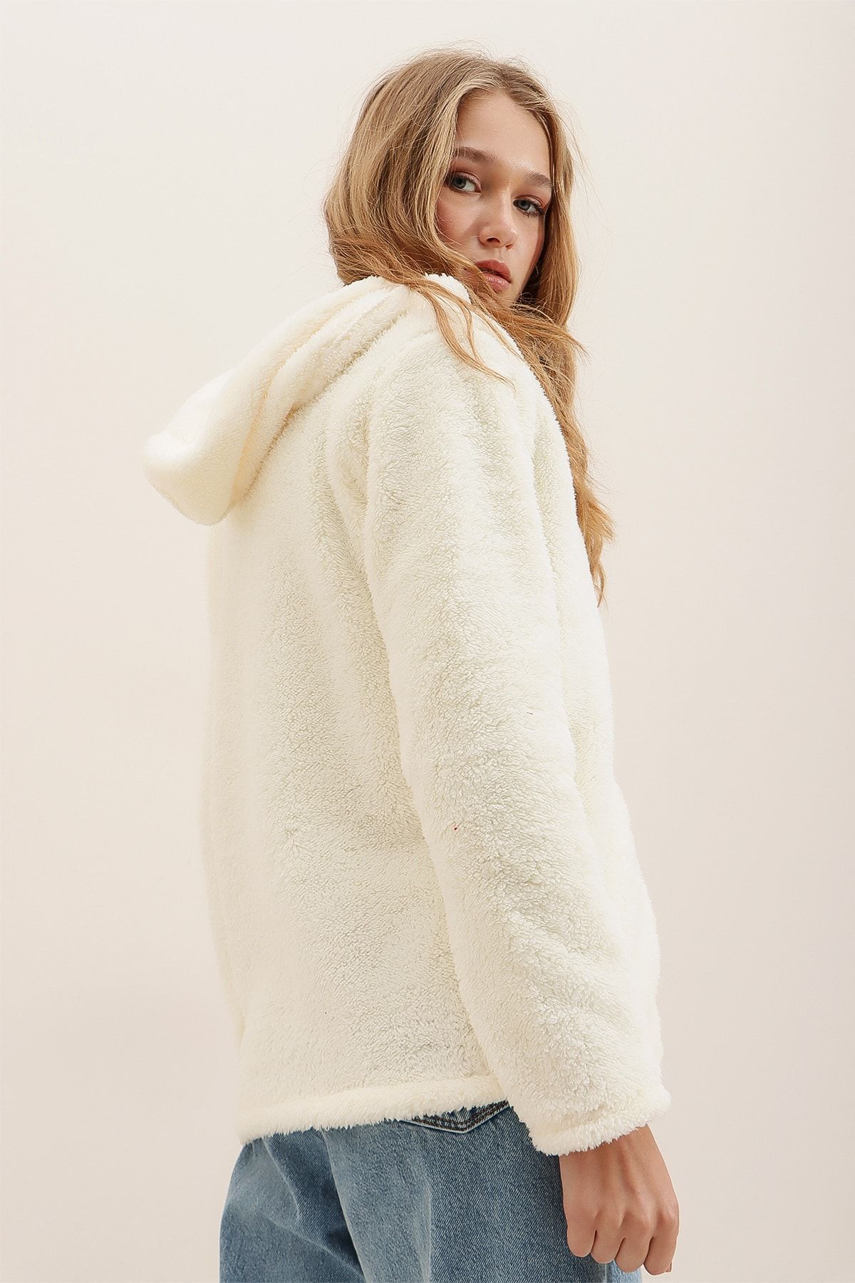 Trend Alaçatı Stili Sweatshirt Ecru Oversized