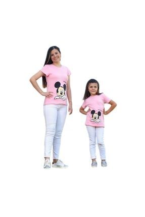 Mickey Mouse Baskılı Kısa Kol Yazlık Anne Çocuk Kombini - Anne Çocuk - Her Beden Ayrı Sepete Eklenir pb-kskltsrt-02-trhb