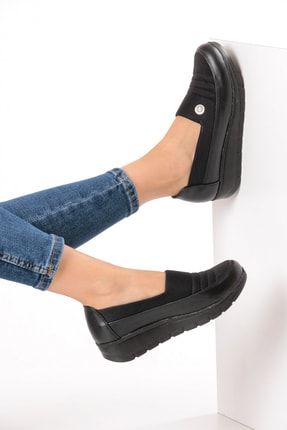 Kadın Siyah Renk Kalın Taban Yumuşak Rahat Günlük Klasik Anne Babet Ayakkabı Kışlık Babet GLR901