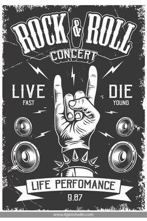 Rock And Roll Concert Temalı Dekoratif Poster Ahşap Retro Tablo LPT.CB00037