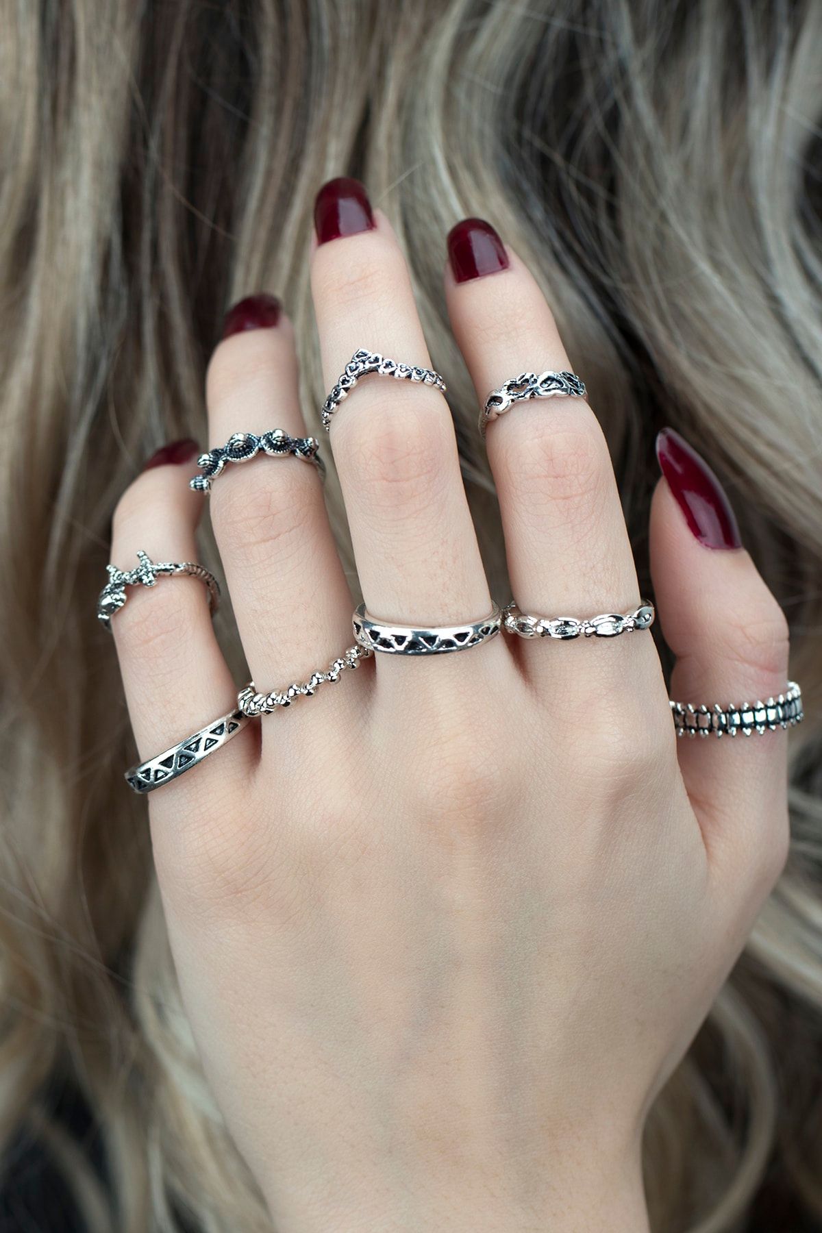 Set of best sale rings silver
