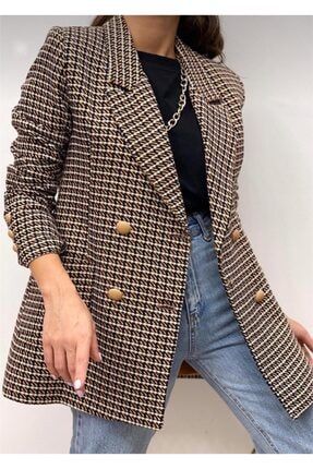 Kadın Hardal Düğme Detay Blazer Ceket blazerceket2021