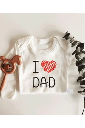 I Love Dad Uzun Kol Çıtçıtlı Organik Bebek Body 341-LMN